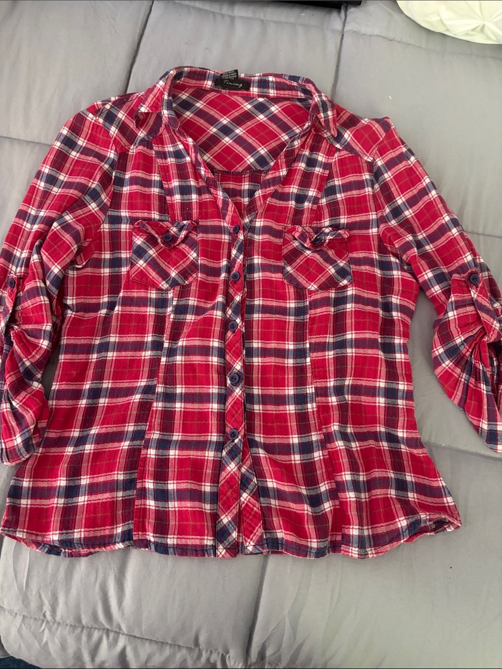 Timing Red Plaid Button-Up Shirt with Navy & White Accents